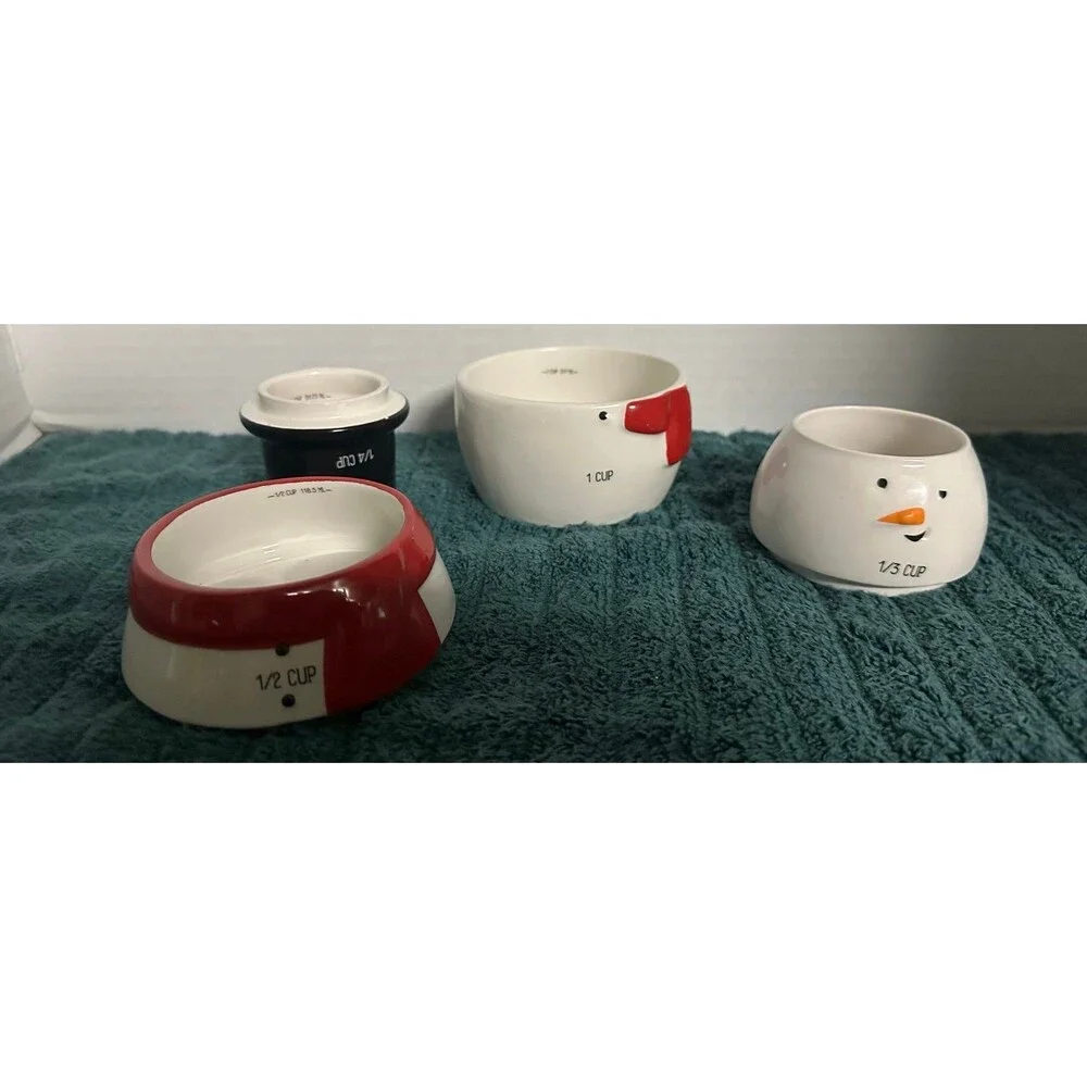 VTG Newclassic Christmas Ceramic Snowman Stackable Set of 4 Measuring Cups